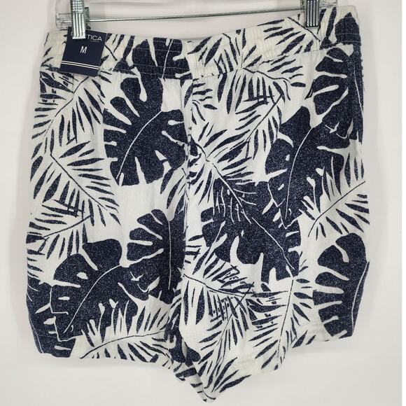 Nautica Blue & White Tropical Leaf Print Linen Blend Shorts Women’s Size Medium - Picture 2 of 11